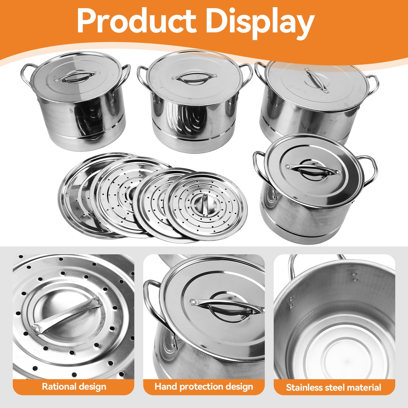 4Pcs Stainless Steel Stock Pot Set with Lids 11Qt 9Qt 7Qt 5.5Qt Sauce Stockpot For Electric, Gas, Induction, Ceramic Kitchen Cookware