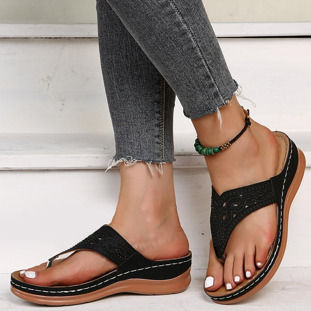 Zapatillas de cuña cómodas de verano para mujer, sandalias de playa informales de fondo grueso Wmkox8yii ytu8438
