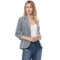 thumbnail image 3 of Blazer De Solapa Con Muescas Y Mangas 3/4 A Rayas Para Mujer Azul L, 3 of 6