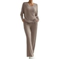 thumbnail image 2 of Outfits for Women 2 Piece Sets Women's 2023 Fashion Casual Straight Leg Pants Loose V Neck Knit Set Women 2 Piece Outfits Khaki Xxl, 2 of 7