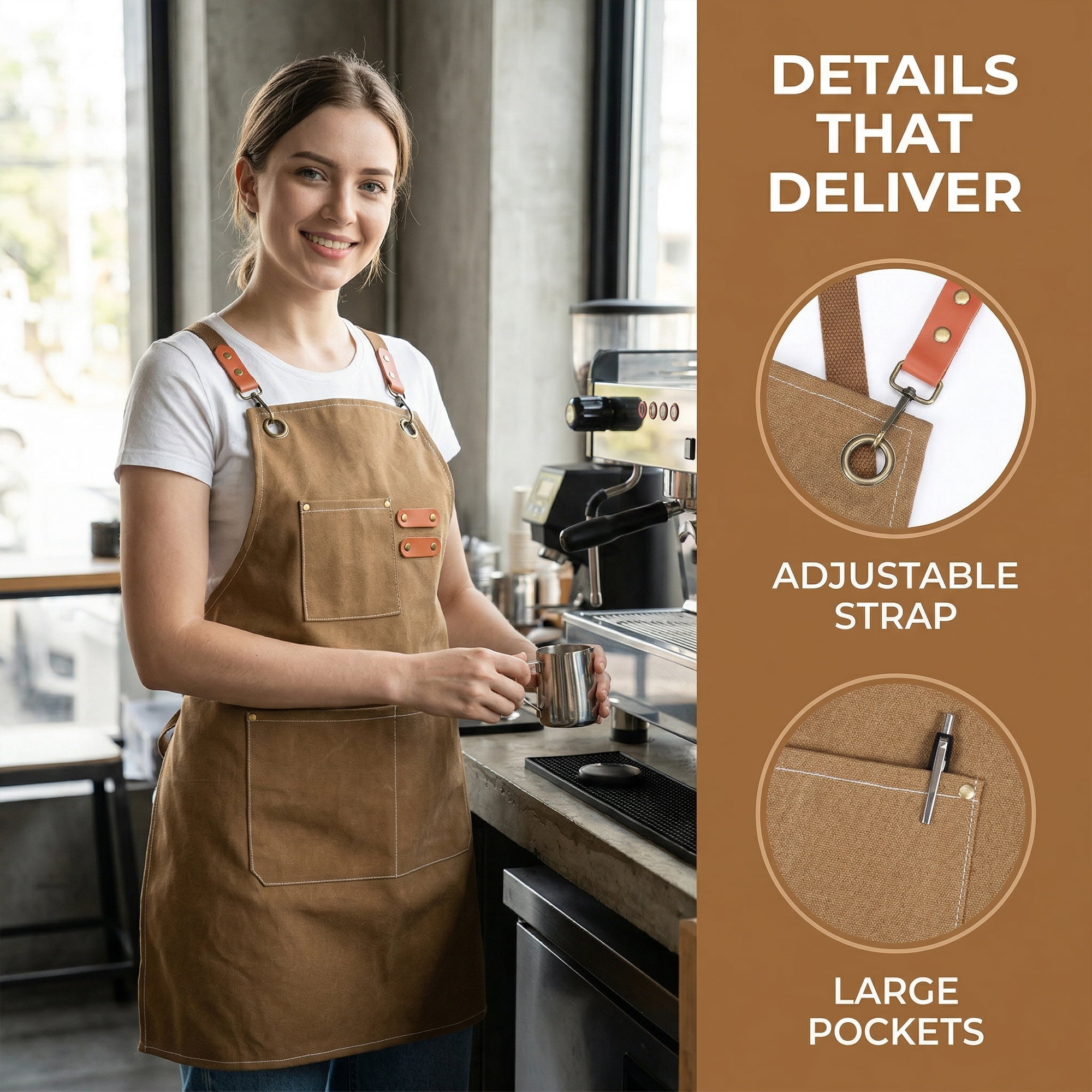 Unique Bargains Adjustable Long Waist Kitchen Apron with Pockets for People Brown