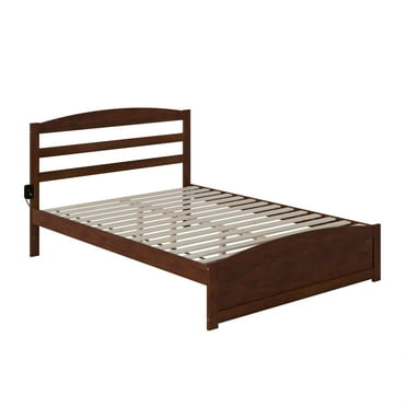 AFI Warren Solid Wood Queen Bed with USB Charging Station w/ Footboard in Walnut