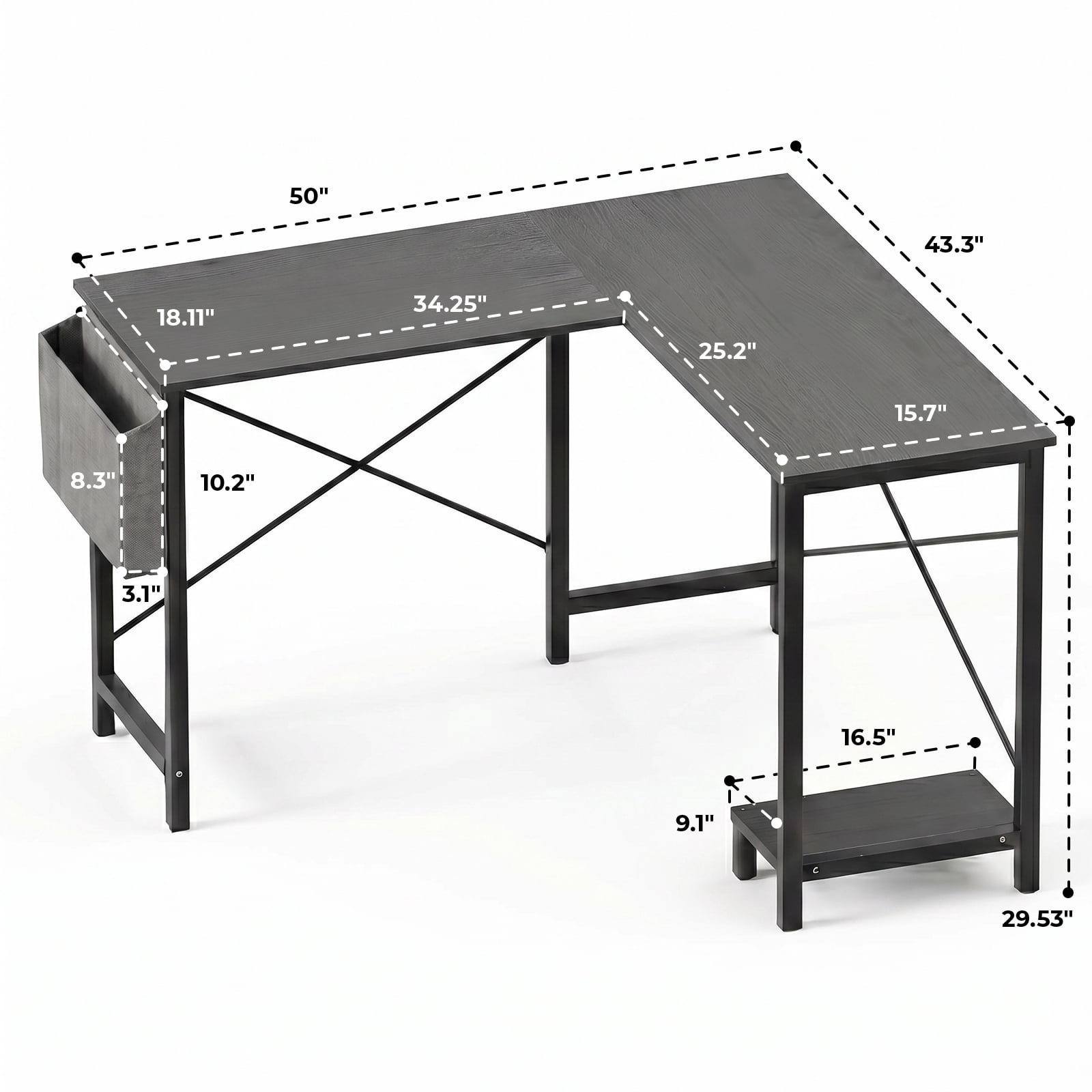 Alvantor 50-Inch L-Shaped Desk with CPU Stand for Home Office