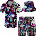 thumbnail image 3 of Men's 2 Pieces 80s 90s Outfit Retro Shirts And Shorts Set With Hat Hawaiian Beach Tracksuits For Men Disco Party, 3 of 6
