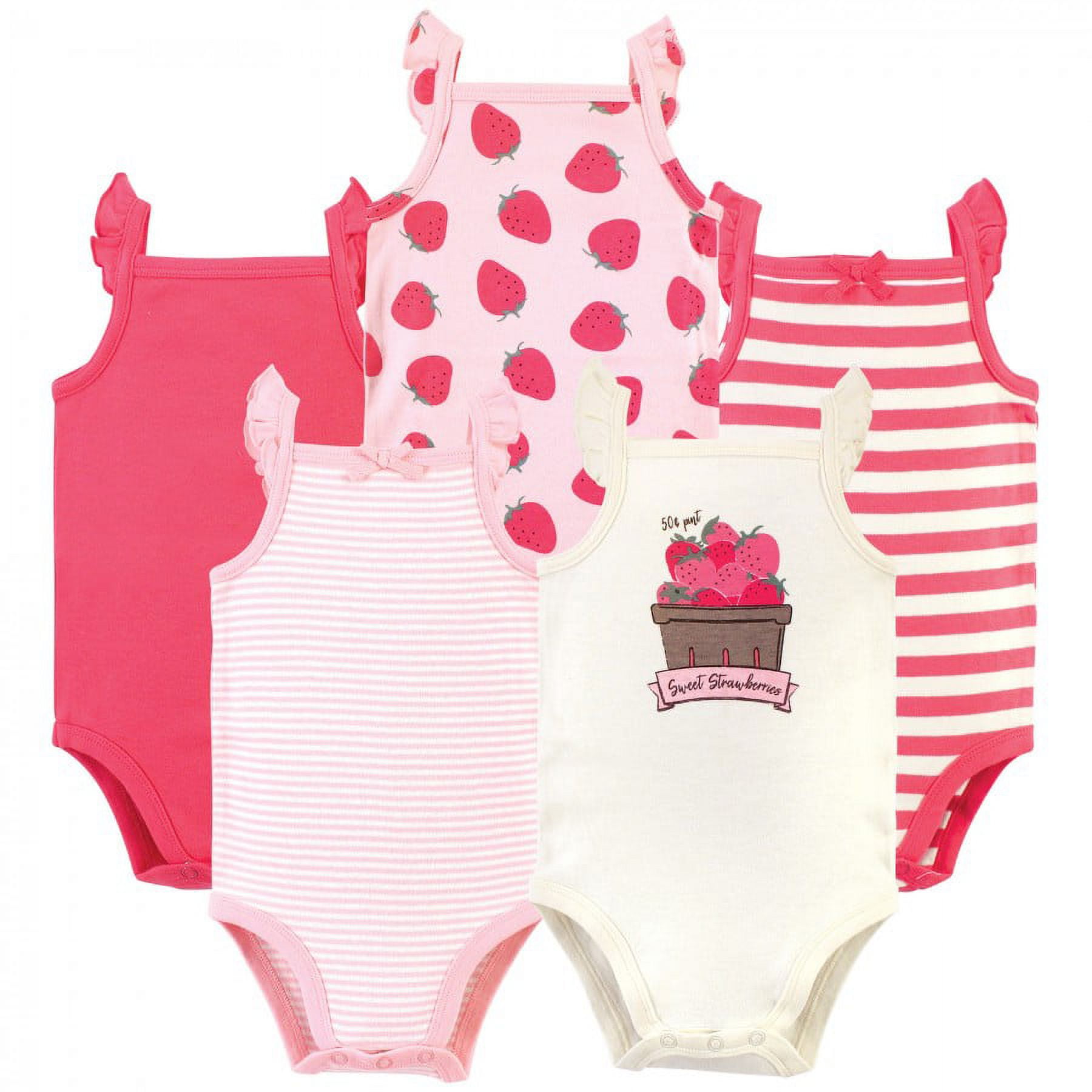 Touched by Nature Baby Girl Organic Cotton Bodysuits 5pk, Strawberries, 12-18 Months