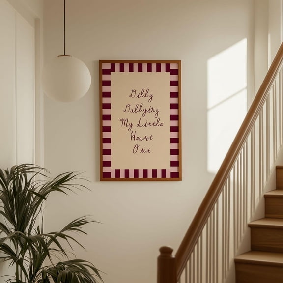 Dilly Dallying My Little Heart Out Art Poster, Whimsical Retro Pastel Pink And Red Checkered Wall Art, Hand Drawn Trendy Dorm Decor Decor, Unframed Poster Size 8x12 F03.1.15l193