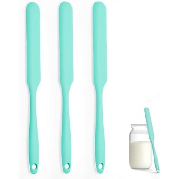 Silicone Jar Spatula Set of 3, Long Handle Skinny Spatula and Spurtle for Sourdough Starter, Flexible Jar Scraper for Peanut Butter, Jam, Icing, Cream with No Batter Left Behind (3)