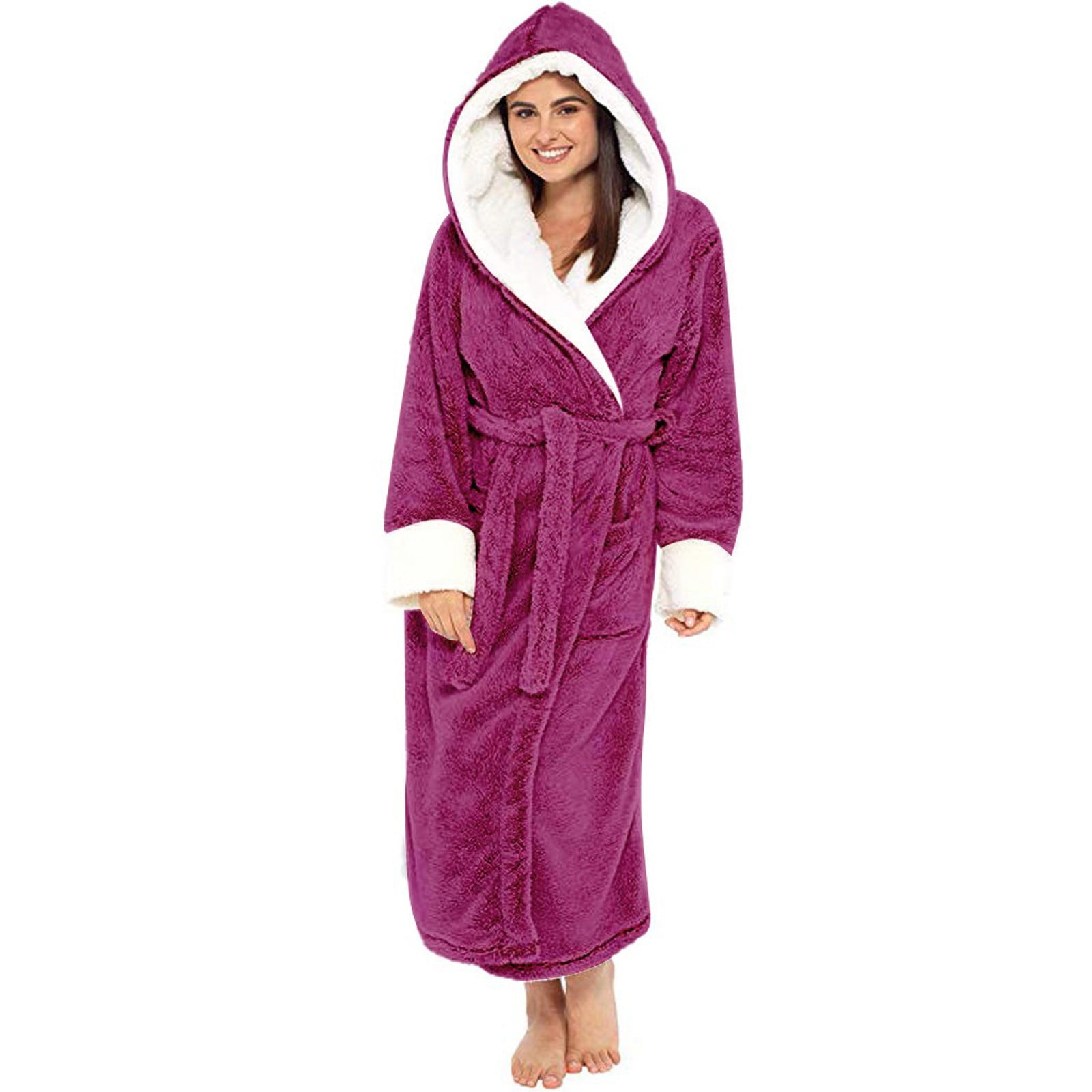 Women Winter Sleepwear Nightwear Pyjamas Hoodie Winter Plush Lengthened Shawl Bathrob Long Dressing Gown 