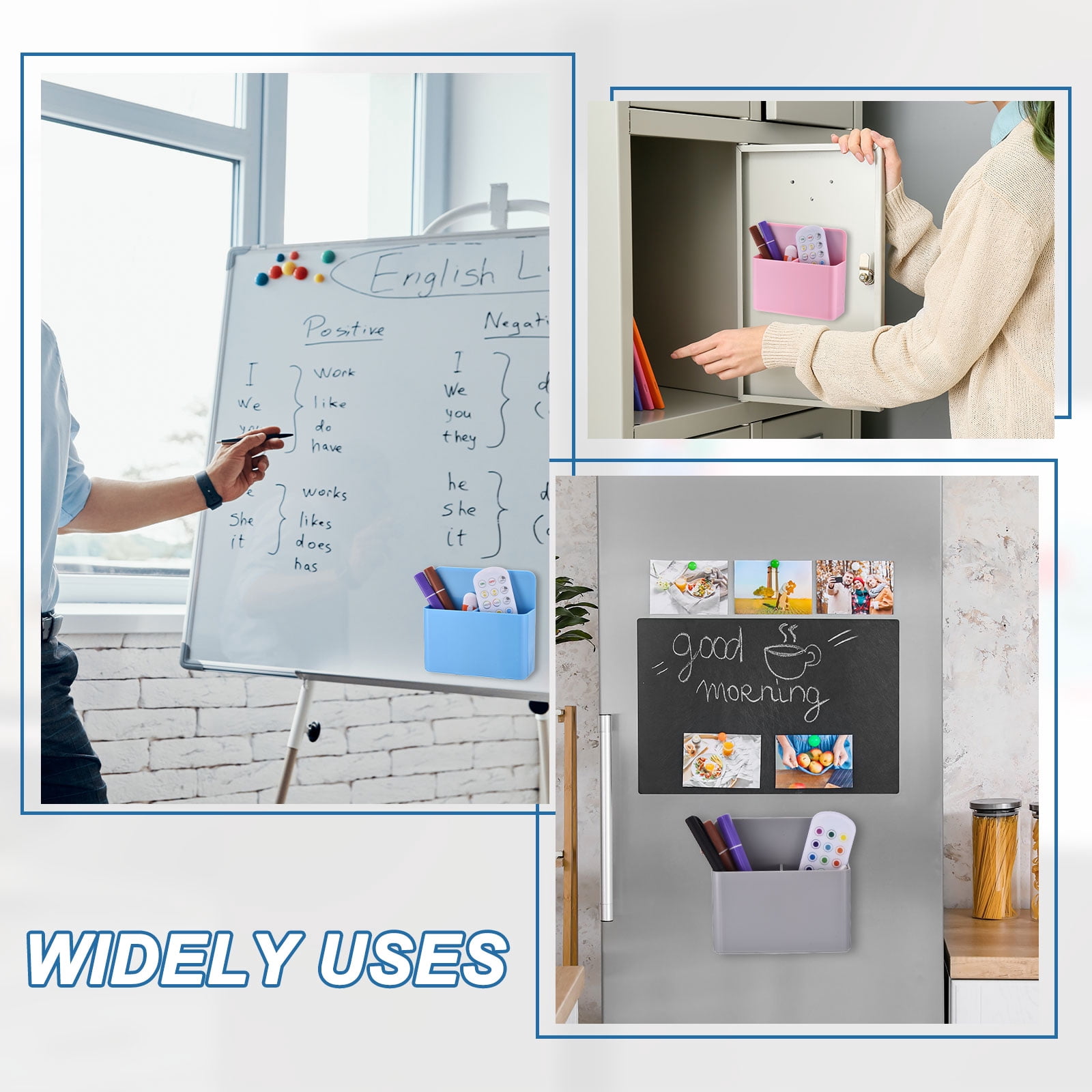 Uxcell 2pcs Magnetic Pen Marker Holders, 125x40mm Dry Erase Marker Pencil Holder Cup Organizer for Classroom Home Office Refrigerator Whiteboard Locker, Yellow, 4.7x4.9x1.6"
