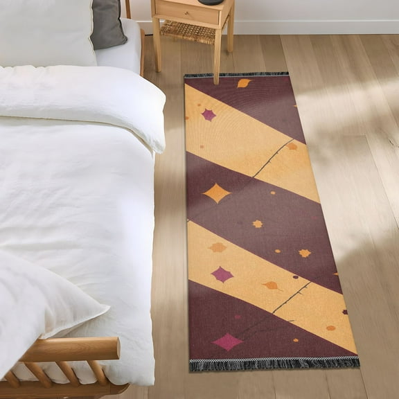 Brown and Orange Diagonal Stripes Bedroom Runner Rug 2'x 6' Non Slip Carpet Indoor Home Area Rug Living Room