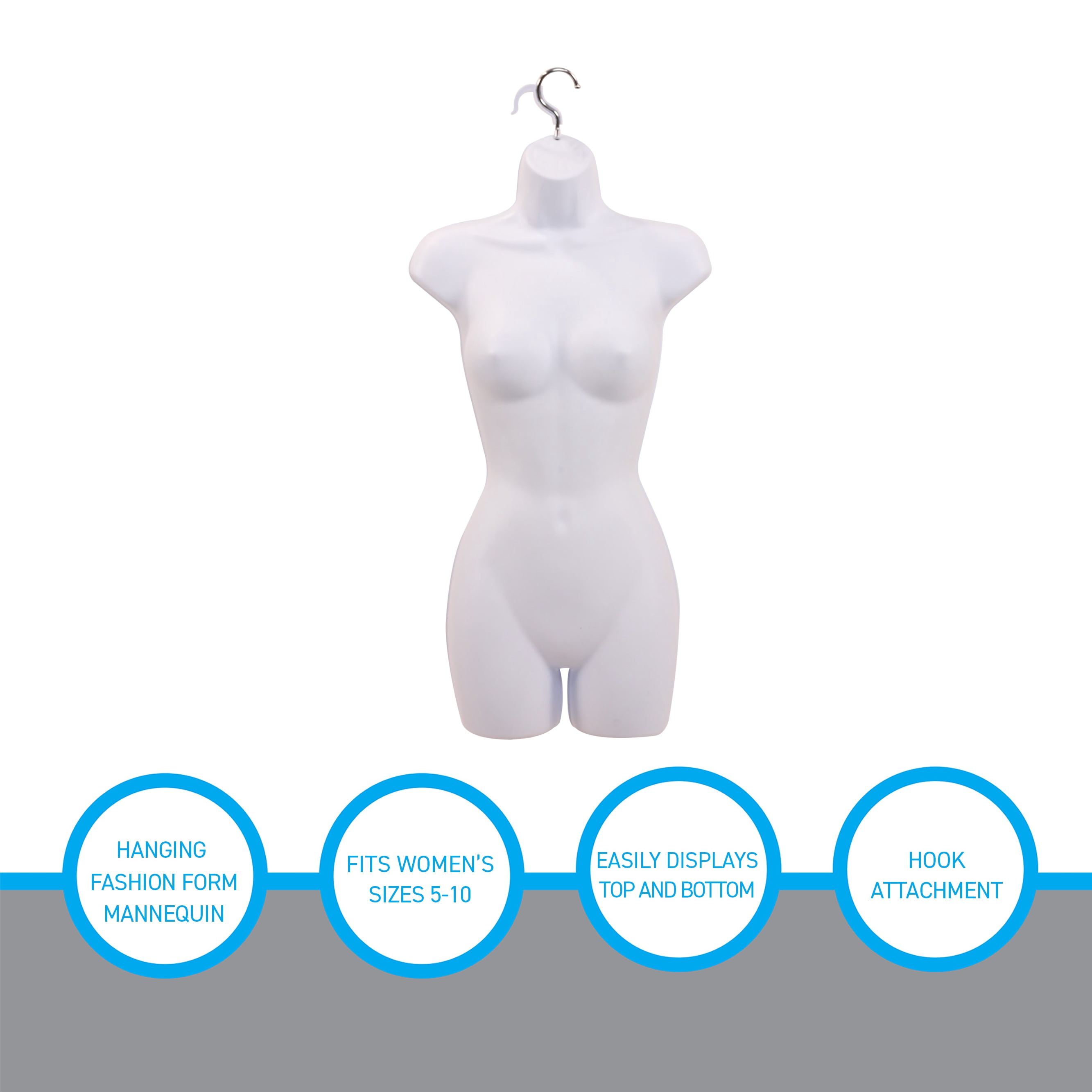 SSWBasics Female Mannequin Torso - Fits Women’s Sizes 5-10 - Molded  Shatterproof & White