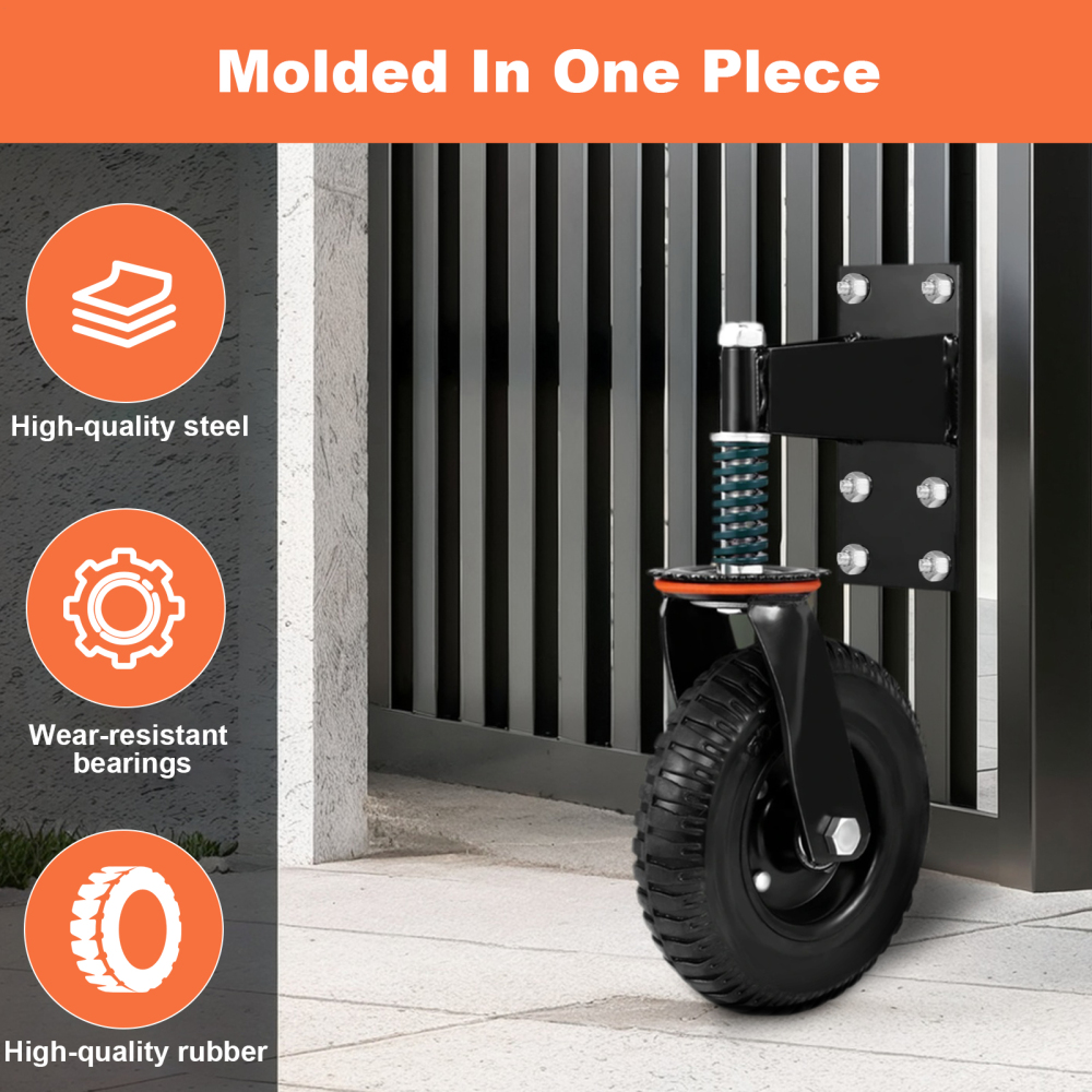 8" Heavy Duty Fence Gate Wheel, 600lbs Load Capacity Spring Loaded Casters, 360° Rotation for Uneven Surfaces