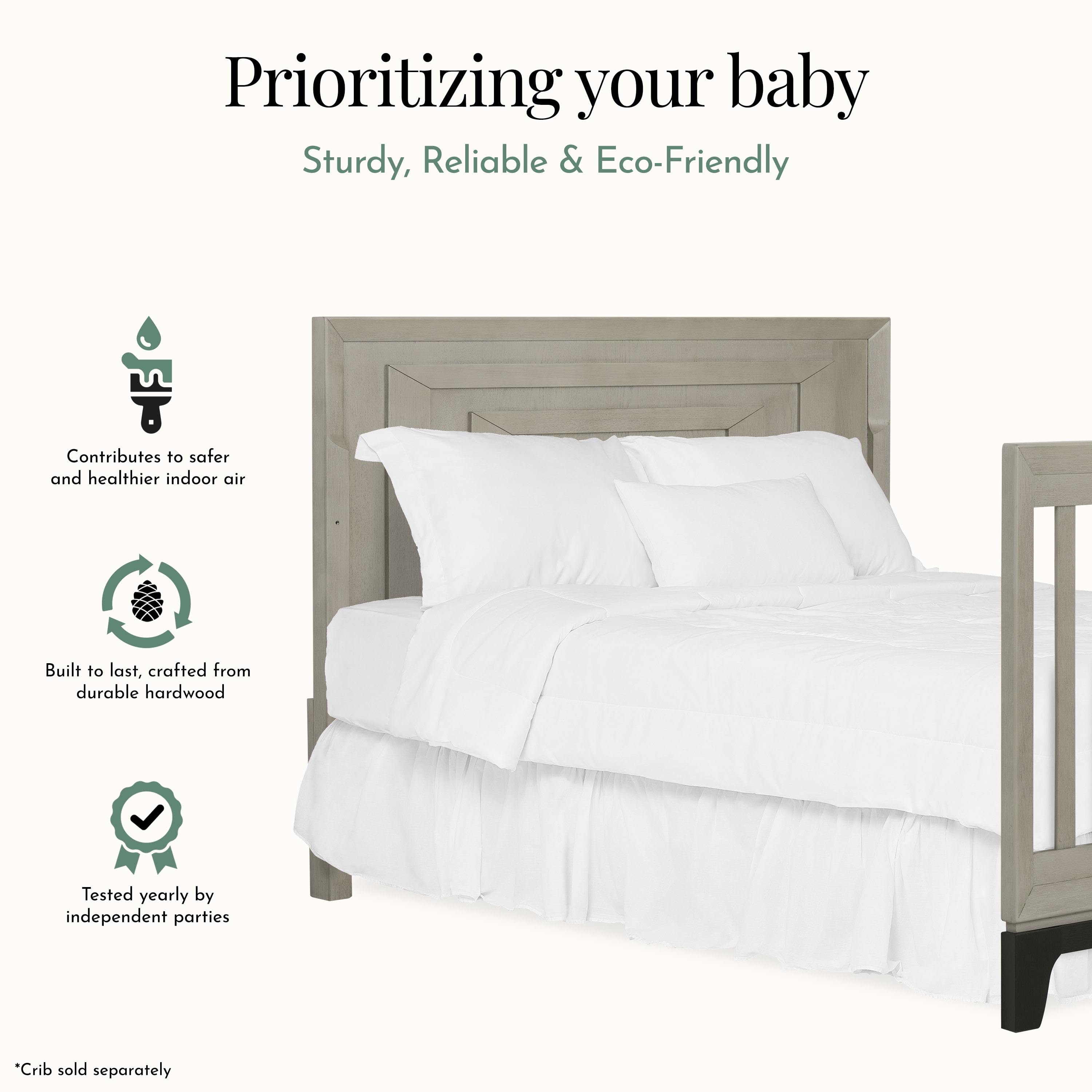 Evolur Convertible Crib Wooden Full Size Bed Rail, Light Ash