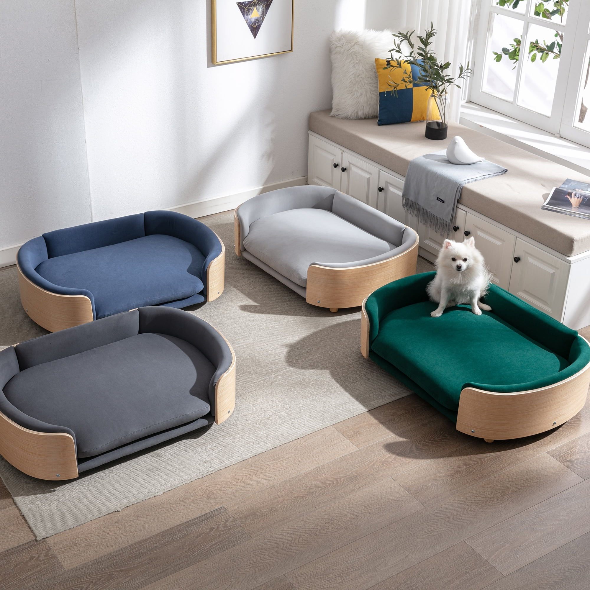 Pefilos 38" Elevated Dog Bed Pet Sofa with Solid Wood Legs and Bent Back, Cat Sofa Bed Velvet Cushion Couch Furniture, Blue Pefilos 38" Elevated Dog Bed Pet Sofa with Solid Wood Legs and Bent Back, Cat Sofa Bed Velvet Cushion Couch Furniture, Blue