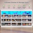 thumbnail image 4 of Modern White 9 Drawer Dresser with LED Lights and Power Outlet, 56.7" W Chest of Drawers with Open Shelves, No-Handle,Dresser for Bedroom Living Room Entryway, 4 of 8