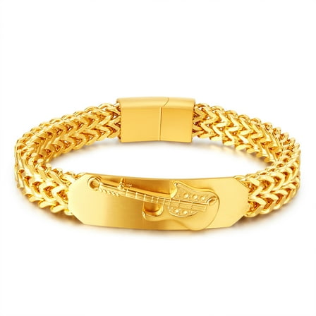 NICKSUN 18K Gold Plated Cuban Chain Fashion Hip Hop Guitar Pattern Suitable for Men Bracelet 6.3-inch Bracelet