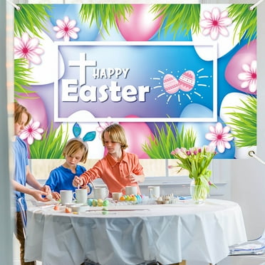 Easter Clearance 2024! CWCWFHZH Easter Banner Holiday Decorations Eggs Bunny Banner Cloth Holiday Party Photo Background
