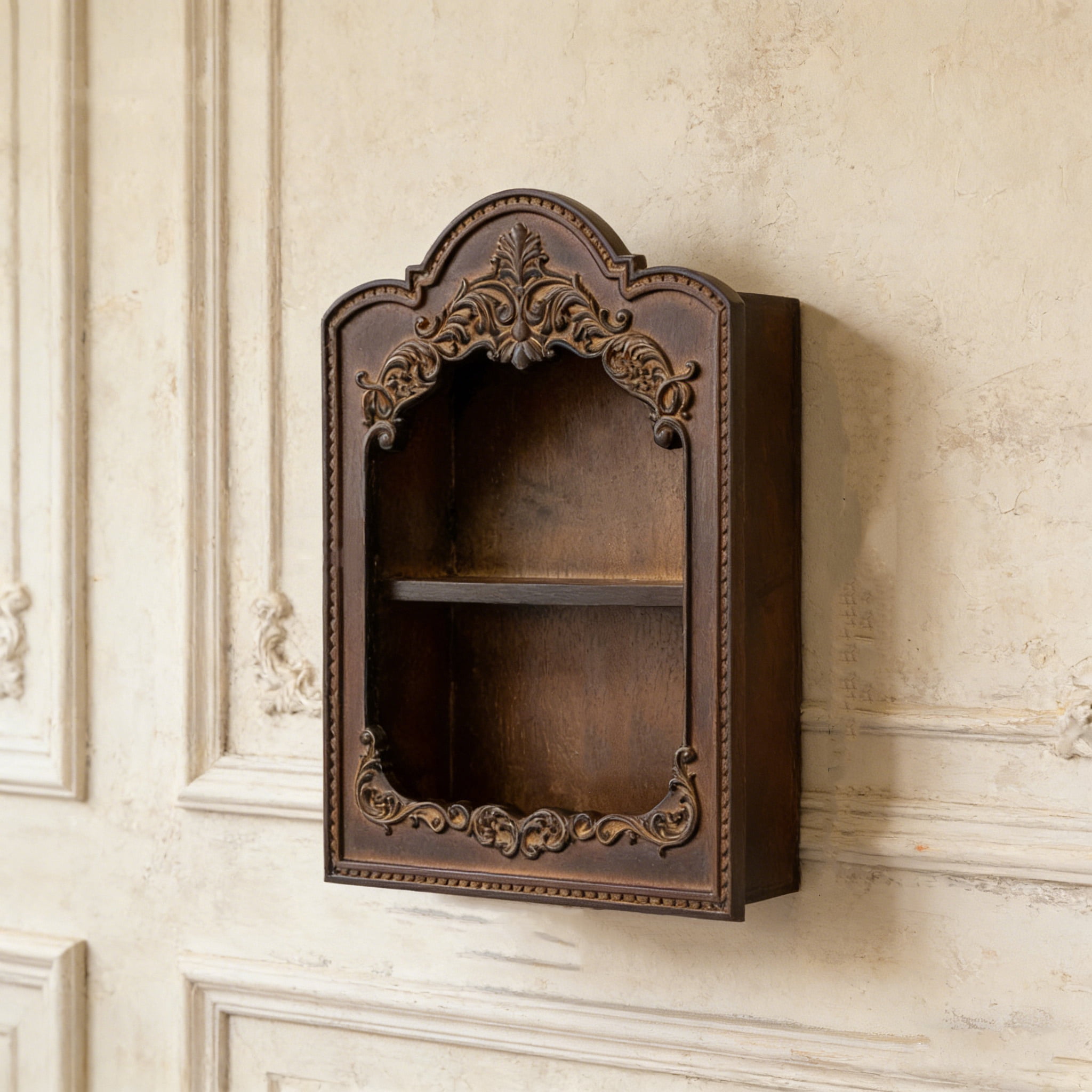Solid Wood Relief Storage Shelf, Wooden Aromatherapy Perfume Decor Wall-mounted Organizer, French Vintage Carved Wall Cabinet, Small Jewelry Hanging Rack
