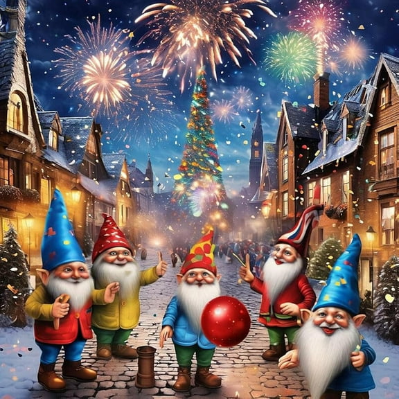 300 Piece Jigsaw Puzzles,Happy New Year Eve Gnomes Firework Celebration Confetti Jigsaw Puzzles Home Decor Educational Games Large Puzzle Game Toys Gift