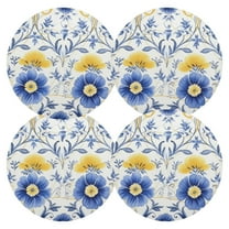Ryvnso Flowers Blue Round Plate Mats Dining Table Placemat Set of 4 for Holiday Decoration