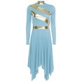 thumbnail image 4 of Aislor Women's Praise Dance Dress Lyrical Dancewear Metallic Patchwork Irregular Hem Long Sleeves Color Block Asymmetrical OverlayChurch Worship Dancewear Sky Blue L, 4 of 6