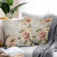 thumbnail image 2 of Farmhouse Pink Floral Throw Pillow Covers 18x18 Inch Set of 2, Spring Vintage Botanical Flowers Waterproof Outdoor Pillow Covers, Decorative Cushion Pillowcases for Couch, Sofa, Bed, Garden, Patio, 2 of 9