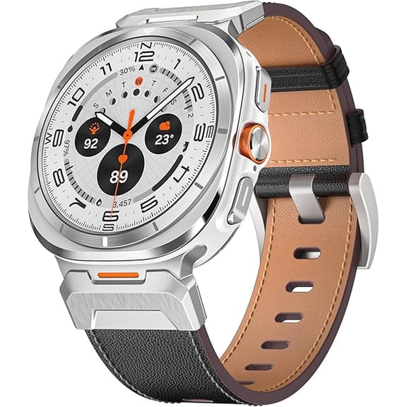 can Band Compatible with Samsung Galaxy Watch Ultra 47mm(2025/2024) for Men Women, Rugged Leather Wide Sport Strap with Stainless Steel Metal Adapter