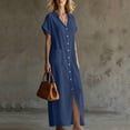 thumbnail image 4 of Efsteb Sumner Dresses for Women 2026 Button Collared Short Sleeve Shirts Dress with Pockets Casual Loose Fit Summer Dress (Navy,M), 4 of 7