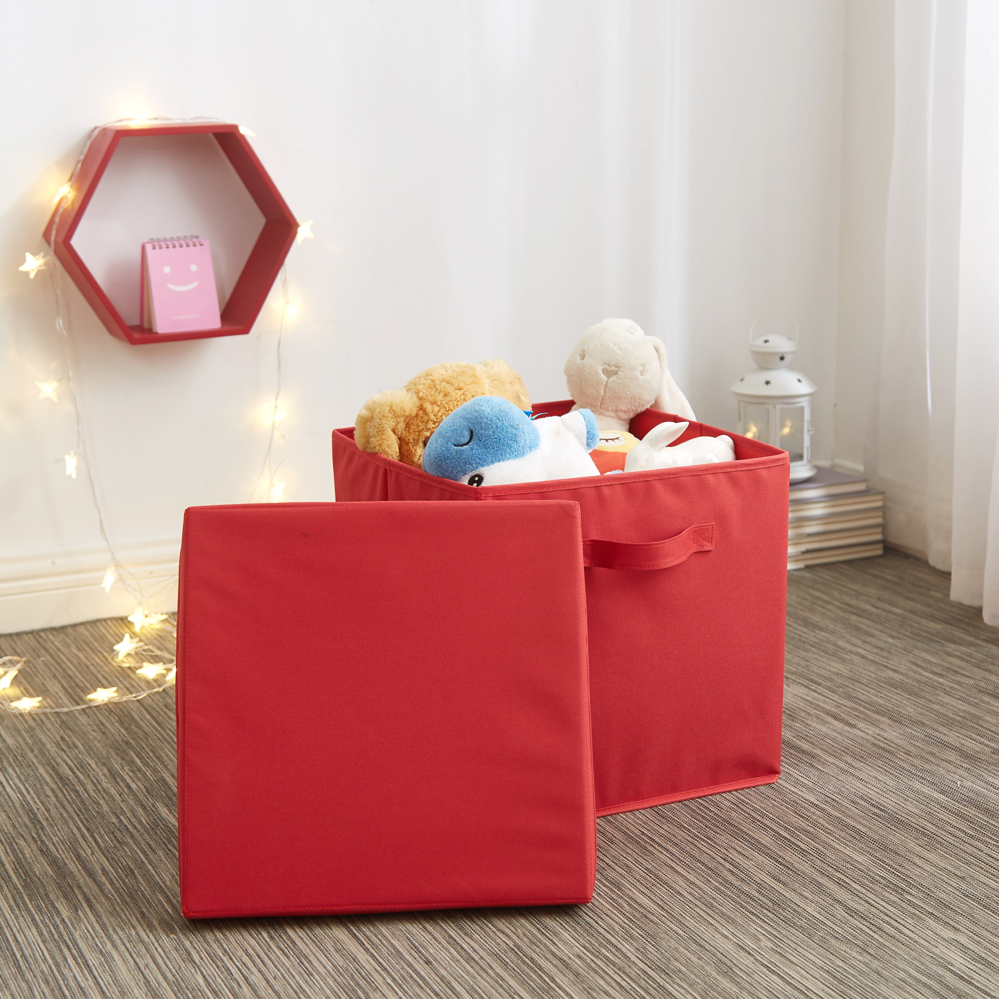 Urban Shop Collegiate Fabric Bin with Lid (Set of 2), Red