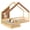 Natural, variant on Bellemave Double Twin Montessori Bed, Wood L-Shape Floor Beds with Guardrails and Roof, House Bed Frame with Slats, No Box Spring Needed,Natural