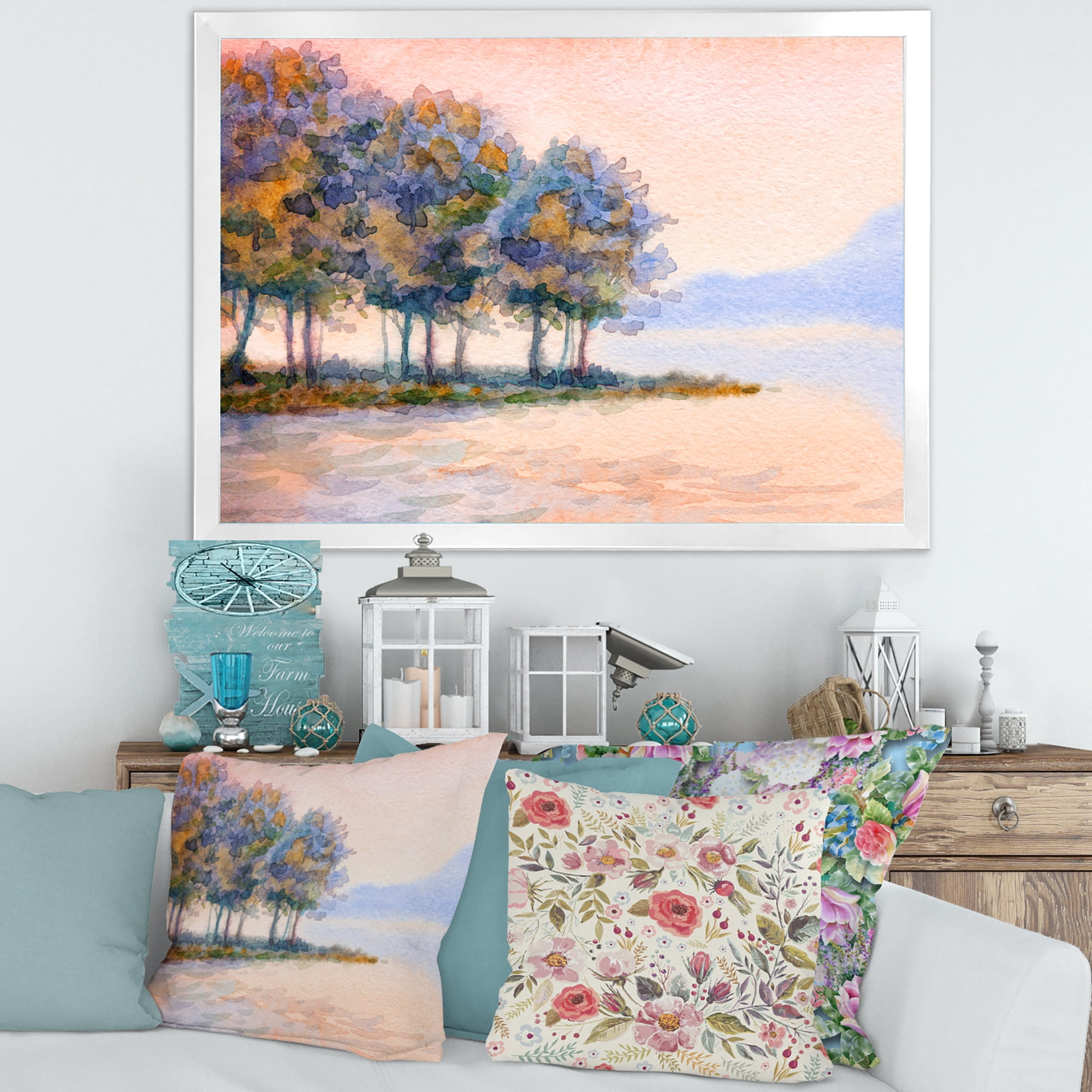 Designart 'The Rural Lake In Sunset Evening II' Traditional Framed Art Print