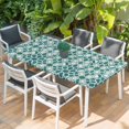 thumbnail image 2 of Teal Green Table Cloths for 6 Foot Rectangle Tables, Vintage Abstract Geometric Texture Patio Waterproof Elastic Fitted Tablecloths, Washable Rectangular Table Cover for Camping, 2 of 8