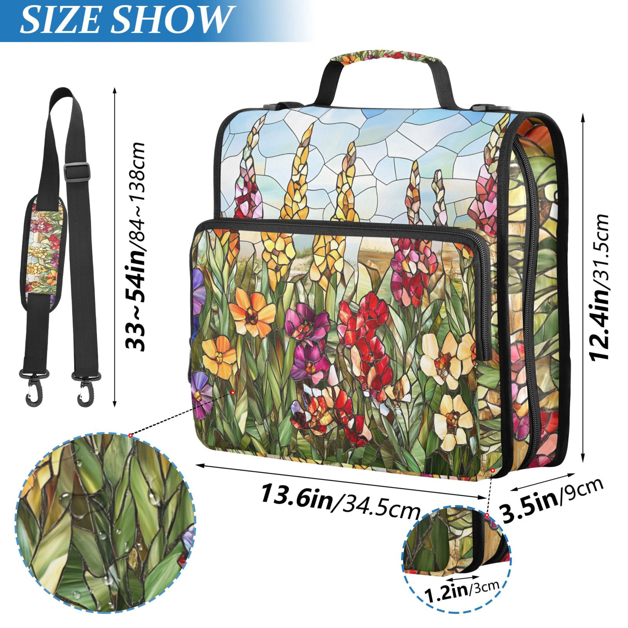 3 Ring Zipper Binder with Shoulder Strap Waterproof Trapper Keeper 2 Inch D-Ring 500 Sheets Capacity Colored Glass Flowers