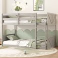 thumbnail image 3 of Leumius Twin over Twin Floor Bunk Bed with Panelled Headboard and Footboard, Solid Rubber Wood Foundation with Safety Guardrails and Ladder for Boys Girls Antique White, 3 of 9