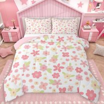 Castle Fairy Kawaii Pink Flowers Full Size Comforter Sets 3-Piece for Children Teens Adults,Dreamy Princess Bedding Comforter Set,Spring Garden Lightweight Bedding Sets,Microfiber Bedroom Decor