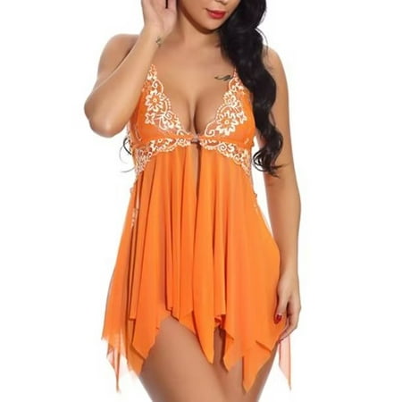 

Women Lace Lingerie Front Closure Babydoll V Neck Nightwear Sexy Chemise Nightie