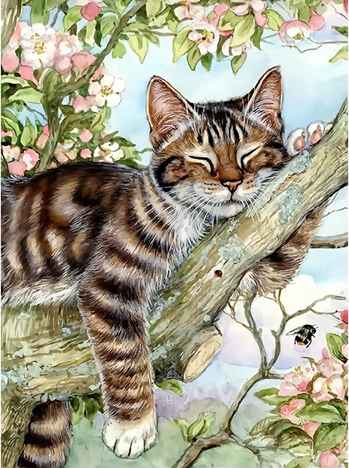 nipocaio Diamond Painting Cat Costume, Sleeping Cat Diamond Art Costume,  Round Diamond Tree Painting As Gifts, Wall Decoration (12x16)