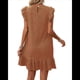 thumbnail image 3 of Vestidos de Verano para Mujer, Cuello Redondo, Corta, Dobladillo con Volantes, Informal, Minivestido, Color Caramelo, XXL, 3 of 7