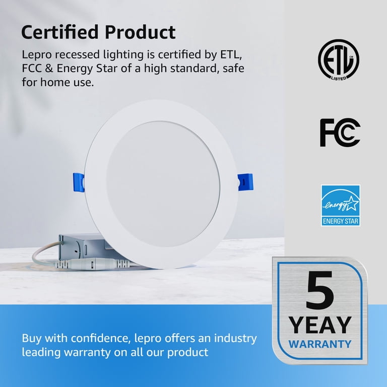 6PACK 15W LED Ceiling Lights Ultra-Thin Recessed Retrofits Kit 6000K