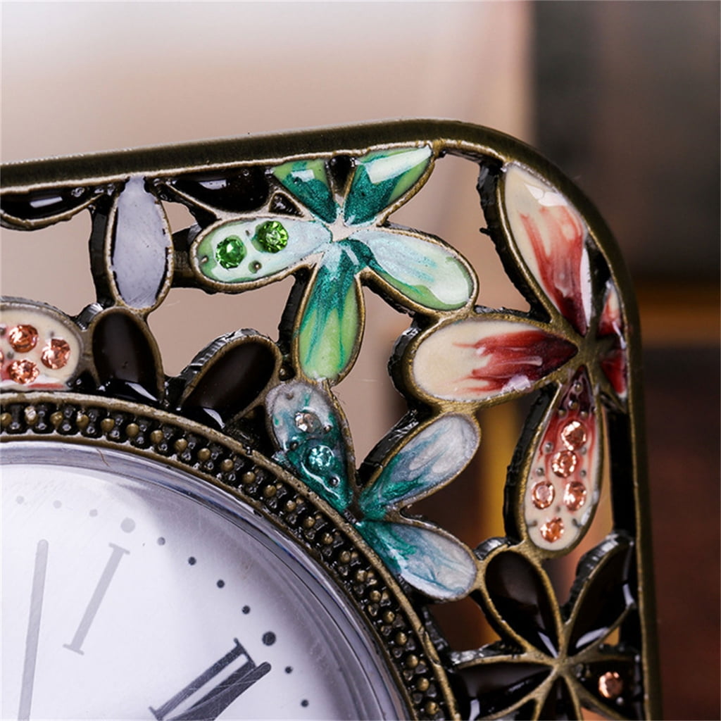 Desk Clock Floral Alarm with Enamel Finish, Decorative Small Table Clocks 1PC
