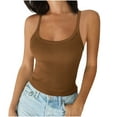 thumbnail image 3 of Fanxing Coffee Womens Boat Neck Camisole Xs Spaghetti Strap Tank Tops Summer Basic Crop Tops （Women's Petite XS-2XL), 3 of 7