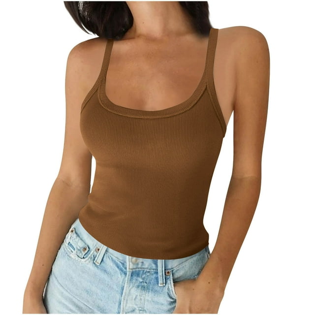 Lenpel Women's Tank Tops Ribbed Spaghetti Strap Scoop Neck Slim Sleeveless Basic Tees Trendy Summer Cami Shirts