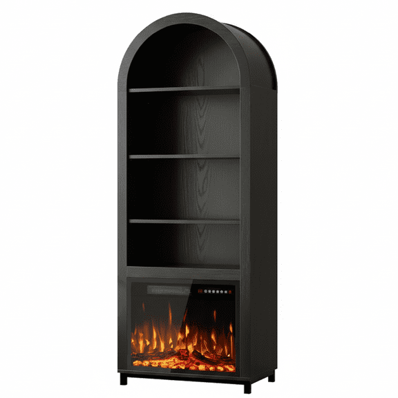 2-in-1 Arched Black Wood Grain Cabinet with 23" Electric Fireplace