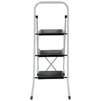 Sptwo 3 Step Ladder Folding Step Stool with Wide Anti-Slip Pedal, Convenient Handgrip, Portable Steel Step Stool, 300 lbs Sturdy Steel Ladder for Household and Office, White
