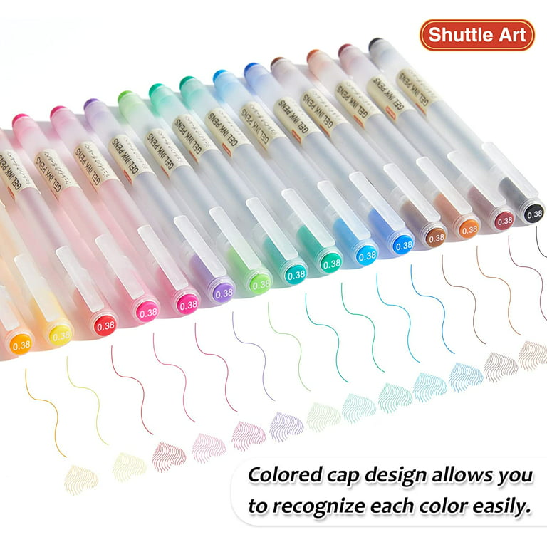 Shuttle Art Gel Ink Ball Point Pens, 15 Colors Japanese Style Pens, 0.38mm Extra-Fine Ballpoint Pens for Home, School and Office