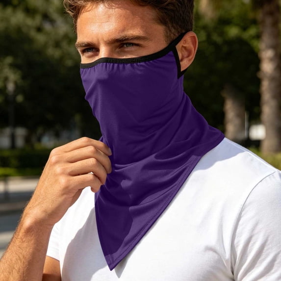 UPF 50 UV Protection Triangle Neck Gaiter with Ear Loops Breathable Cooling Sun Face Mask Windproof Bandana Scarf for Cycling Fishing Motorcycle Running Outdoor Sports Purple Free Size