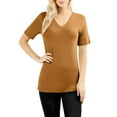 thumbnail image 2 of J. METHOD Women's Short Sleeve V-Neck T Shirts Premium Comfy Basic Daily Hip Length Tops NEWT413 Coffee XL, 2 of 4