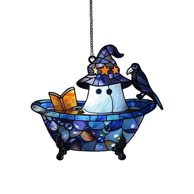 COM1950s Chain with Pendant, Cute Ghost Pendant 2D Wall Window Pendant Round Chain Festival Pendant
