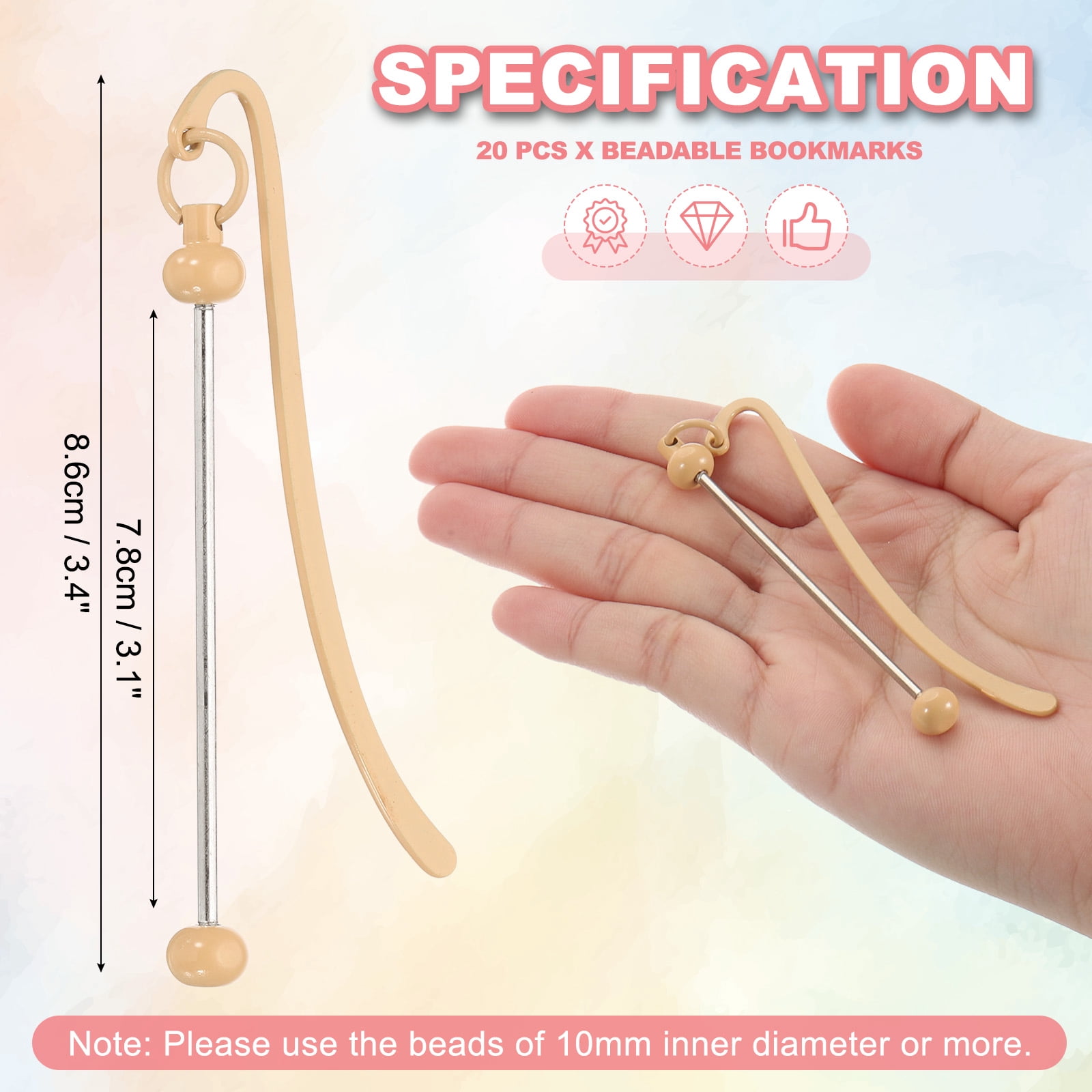 Uxcell Beadable Bookmarks, 20 Pcs Beaded Bookmark DIY Metal Blank Bar Bulk for Bookmark Craft, Khaki Color