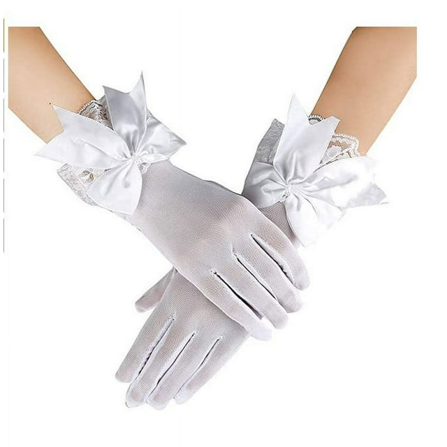 Guantes de pajarita para mujer (blancos) Guantes de muñeca de ópera vintage Guantes de novia elásticos para vestidos elegantes Fiestas de bodas Fiestas de té Fiestas de graduación